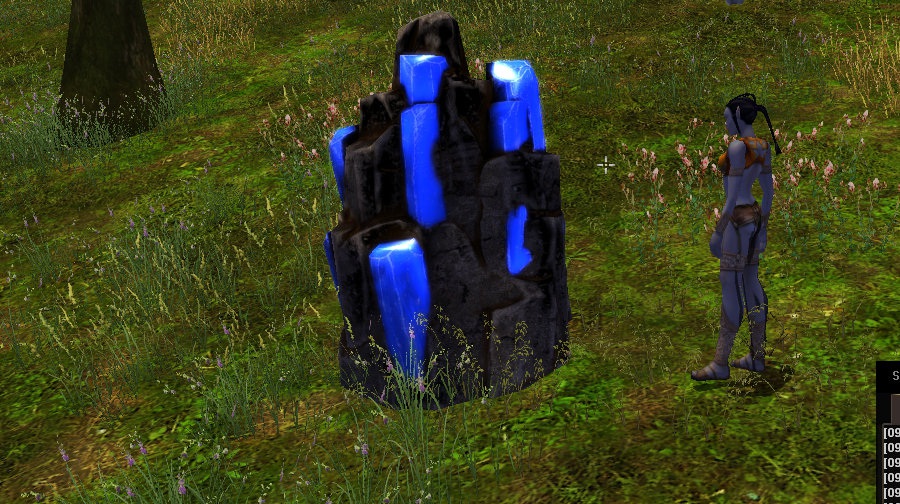 Ore vein with blue rocks and a player character standing next to it