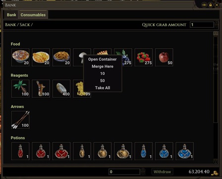 Consumables Bank Tab