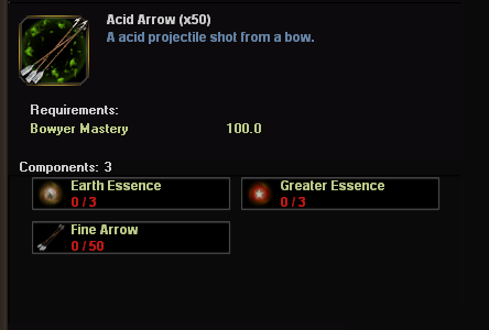 Acid arrows on the crafting window